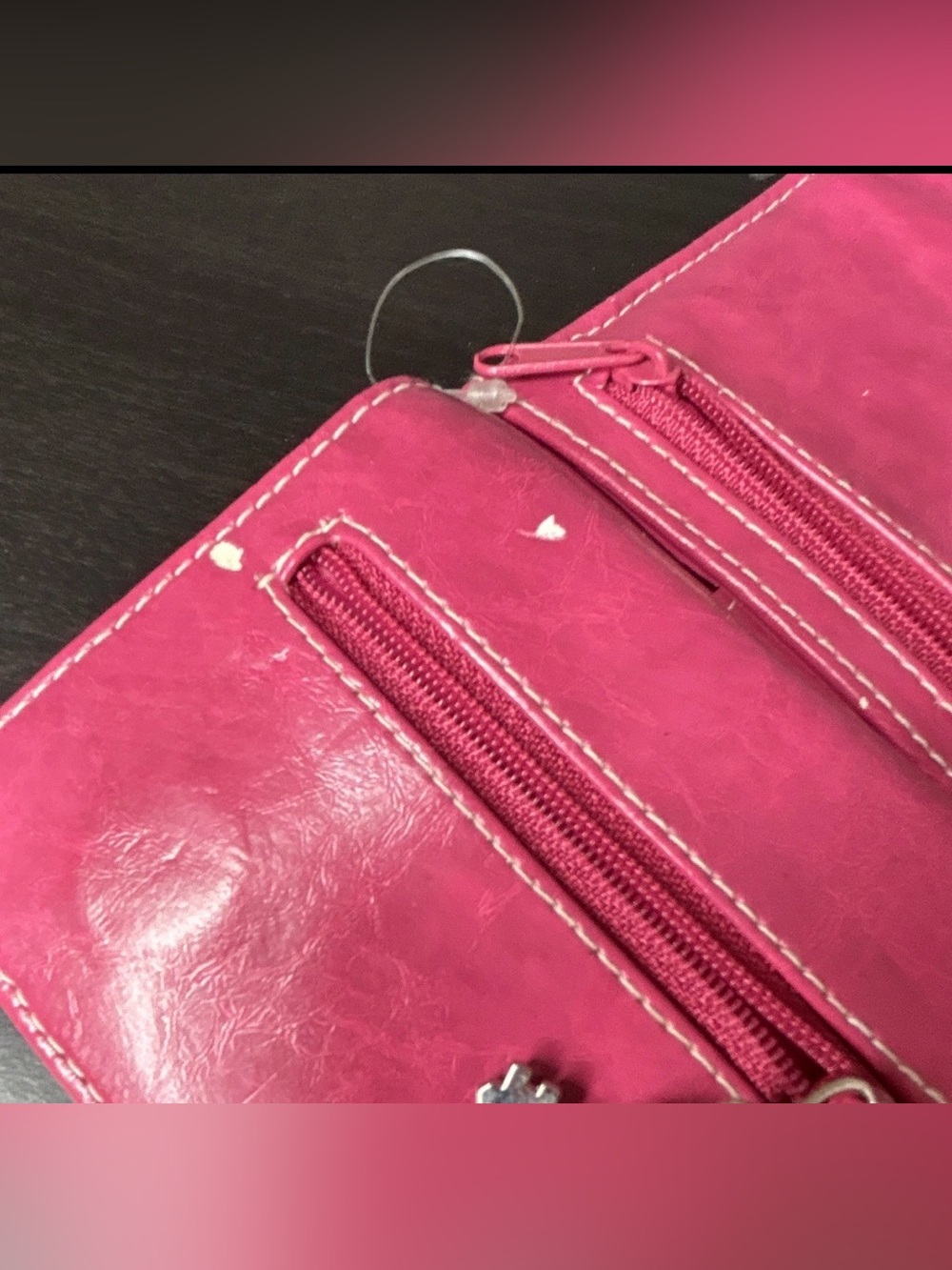 Hot Pink Faux Leather Trifold Wallet with Zipper Pockets - Picture 7 of 9
